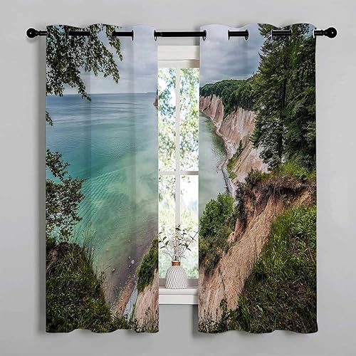 Miniatura 2 de Cortinas para Cuarto Beach View Coastline Curtain for Doorway Cortinas para Ventanas De Cuarto 110Inch Width by 96Inch Length,2 Panels