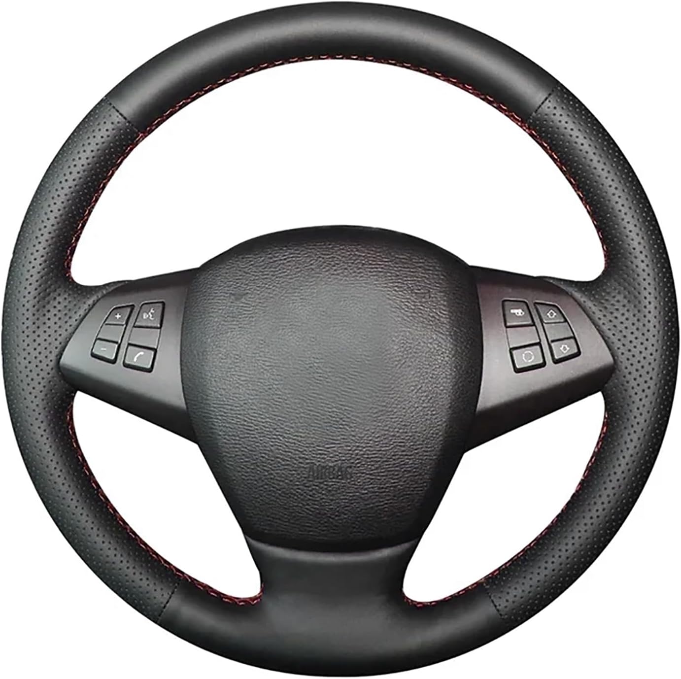 Loncky Black Genuine Leather Auto Custom Steering Wheel Covers for BMW E70 X5 2007 2008 2009 2010 2011 2012 2013 (2)