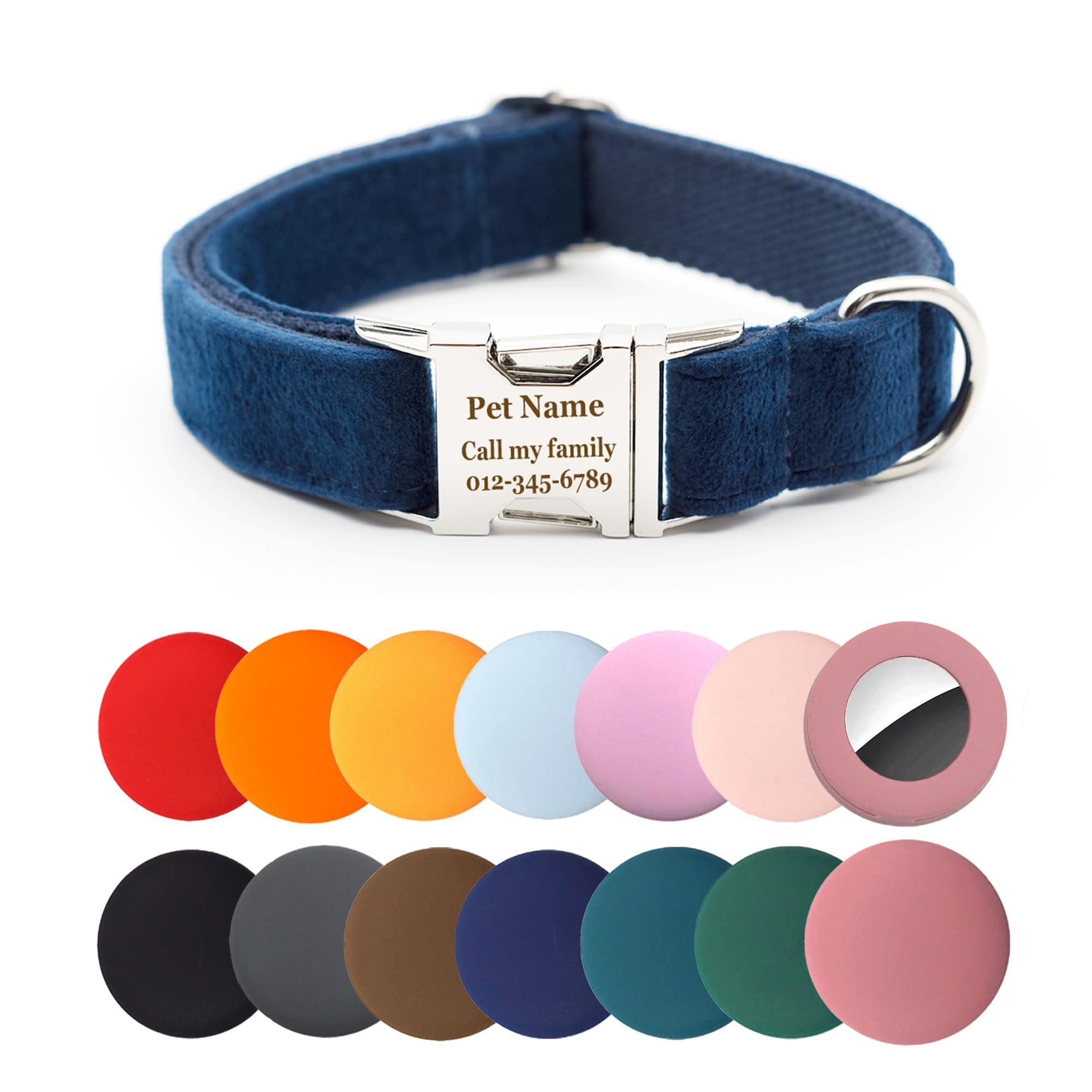 Personalized Dog Collar Thick Velvet (Dark Blue)