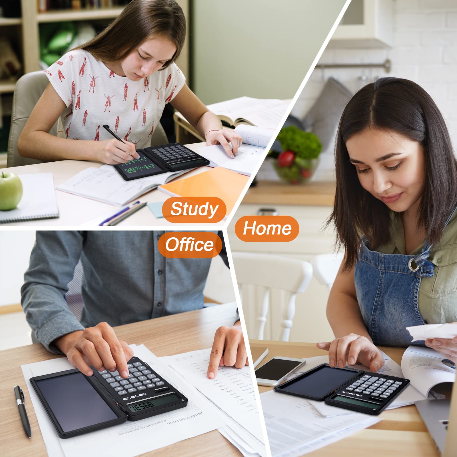 Tablette d'écriture LCD Effaçable Calculatrice Bureau 12 Chiffres Solaire Batterie Double Alimentation Poche Noir