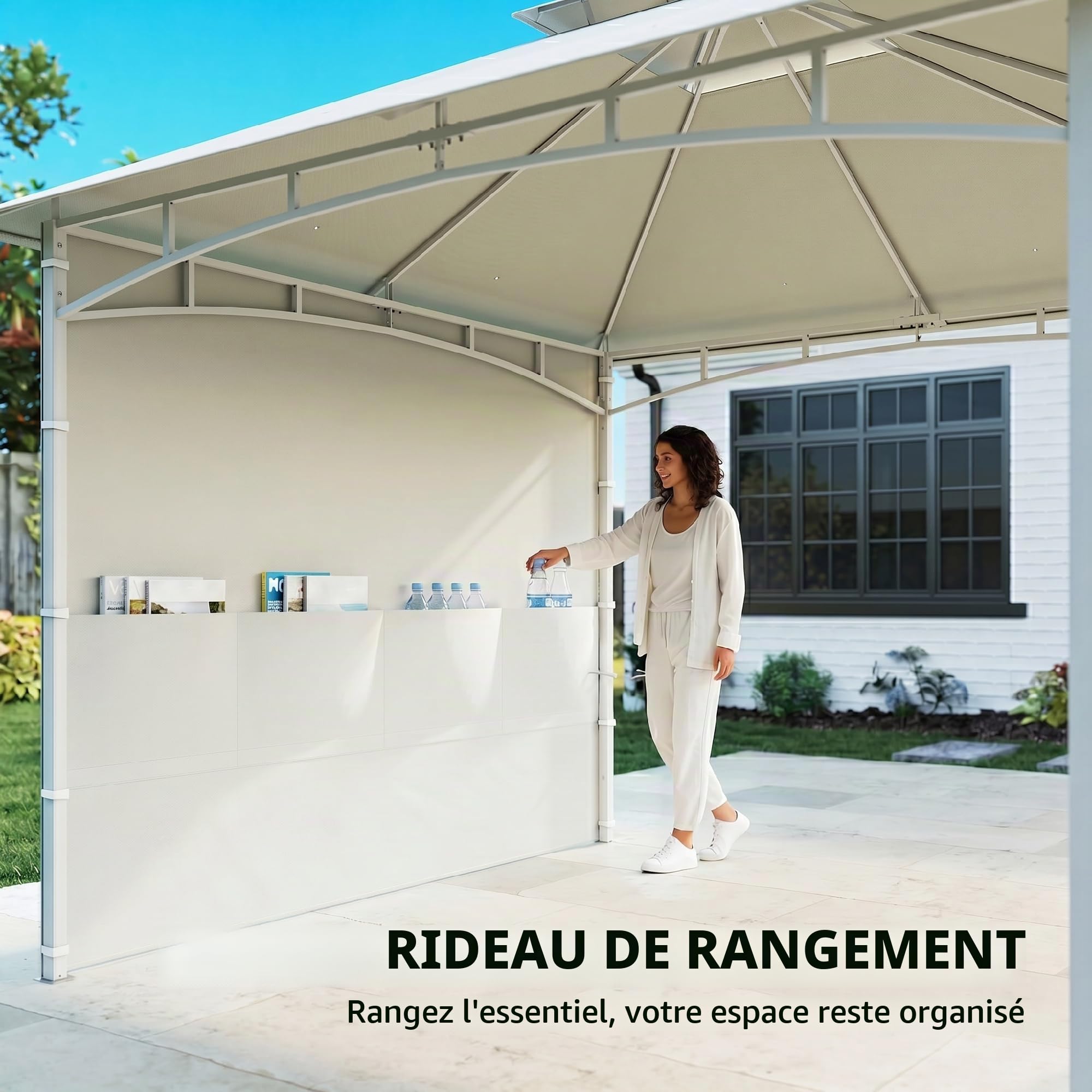 Outsunny Pavillon de Jardin 3 x 3 m Toit Double Tonnelle de Jardin Crème