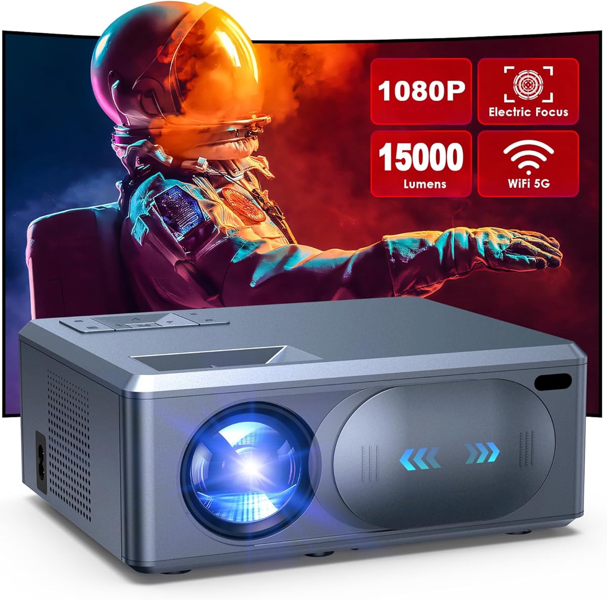 [Electric Focus] Projector with 5G WiFi Bluetooth, 15000L JOWLURK Projector, Outdoor Movie Projector, Home Mini Theater Portable Projector for iPhone/TV/Android Stick/HDMI/USB/Laptop/PS5/DVD (Grey) : Electronics
