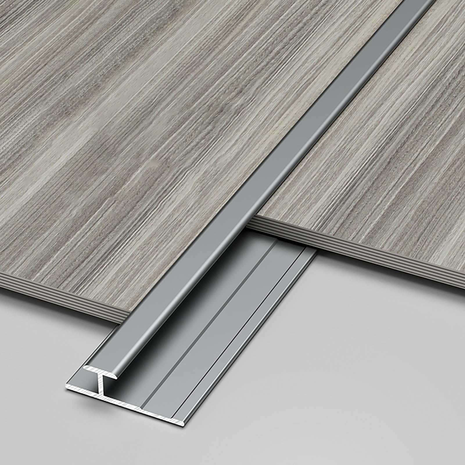 3Pcs Aluminium Flooring Edging Transition Strip for Floor, 39.4in Flat Floor Threshold Bar Divider Cover, Smooth Edge Trim for Joining Floors Gaps(Gray,H3.5mm)