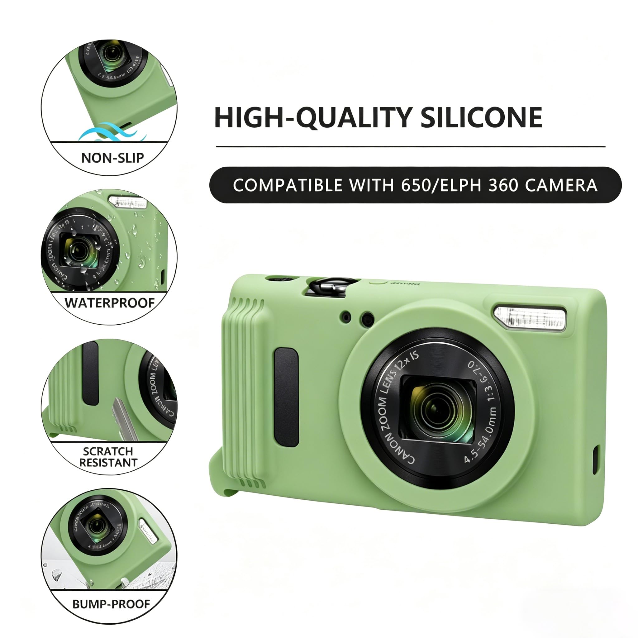 Custodia in silicone per fotocamere Canon PowerShot IXY 650/ELPH 360, custodia protettiva in morbido silicone, sottile, antigraffio, portatile, custodia protettiva per corpo macchina