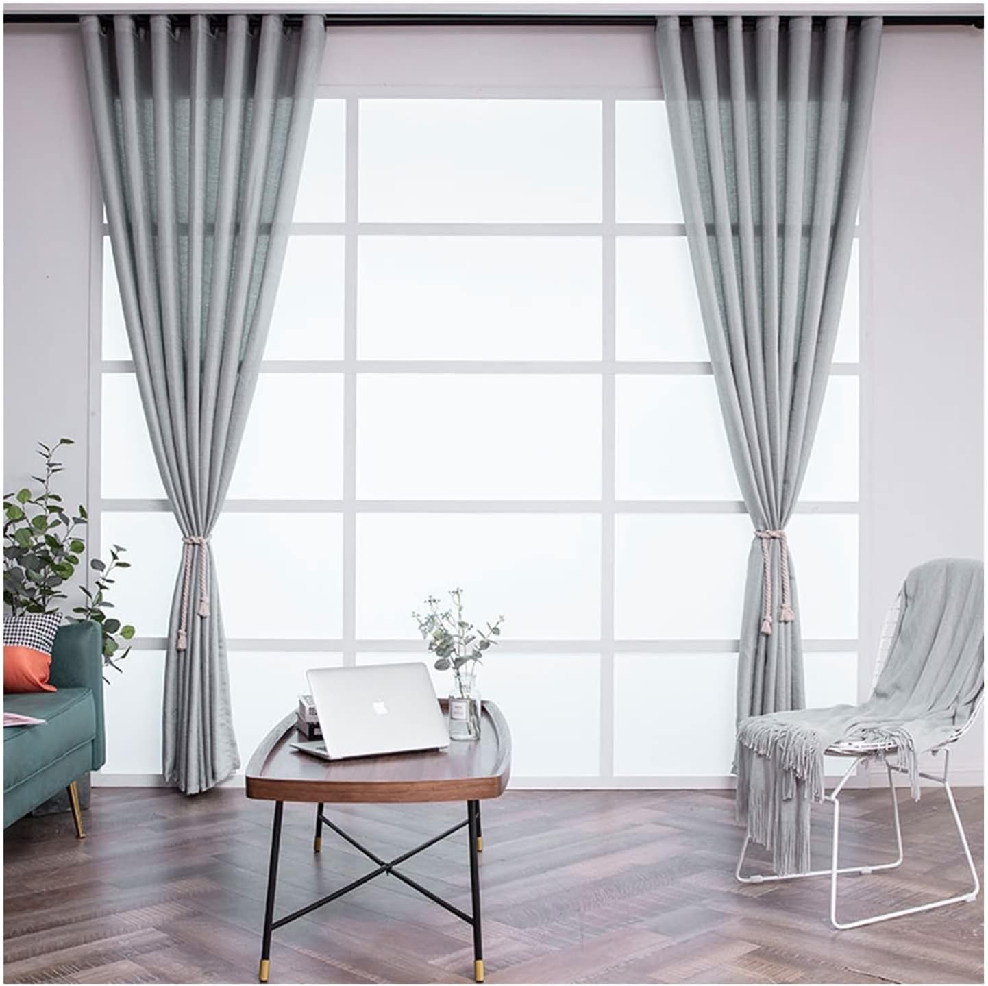 Beydodo Sheer Curtains 54 Inches Long 2 Panels, Room Curtains for Bedroom Grommet Polyester Solid Color Gray 40W x 54L inch