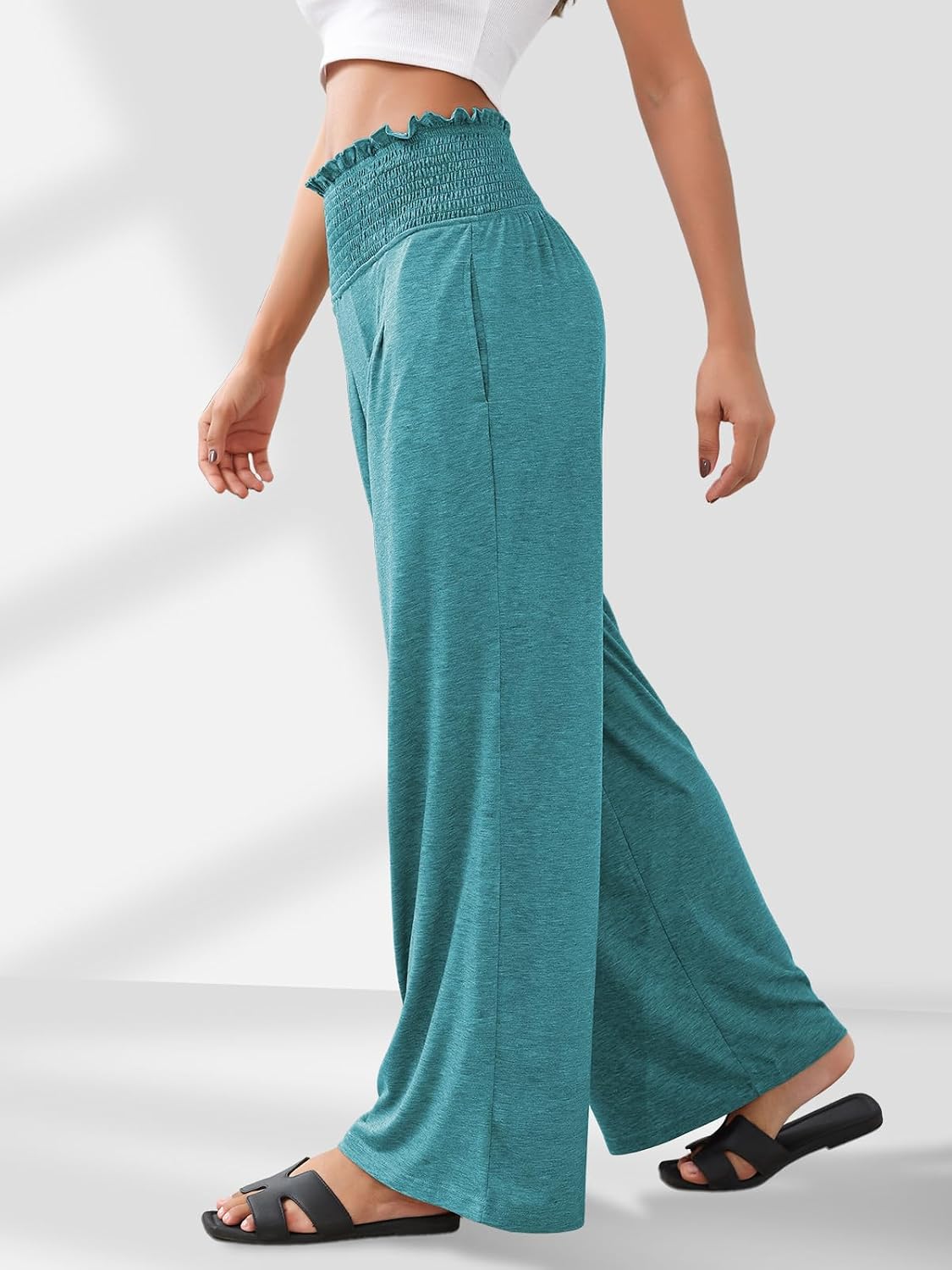 GEMLON Womens Pants High Waisted Palazzo Pants Wide Leg Long Pant Casual Lounge Trousers with Pocket