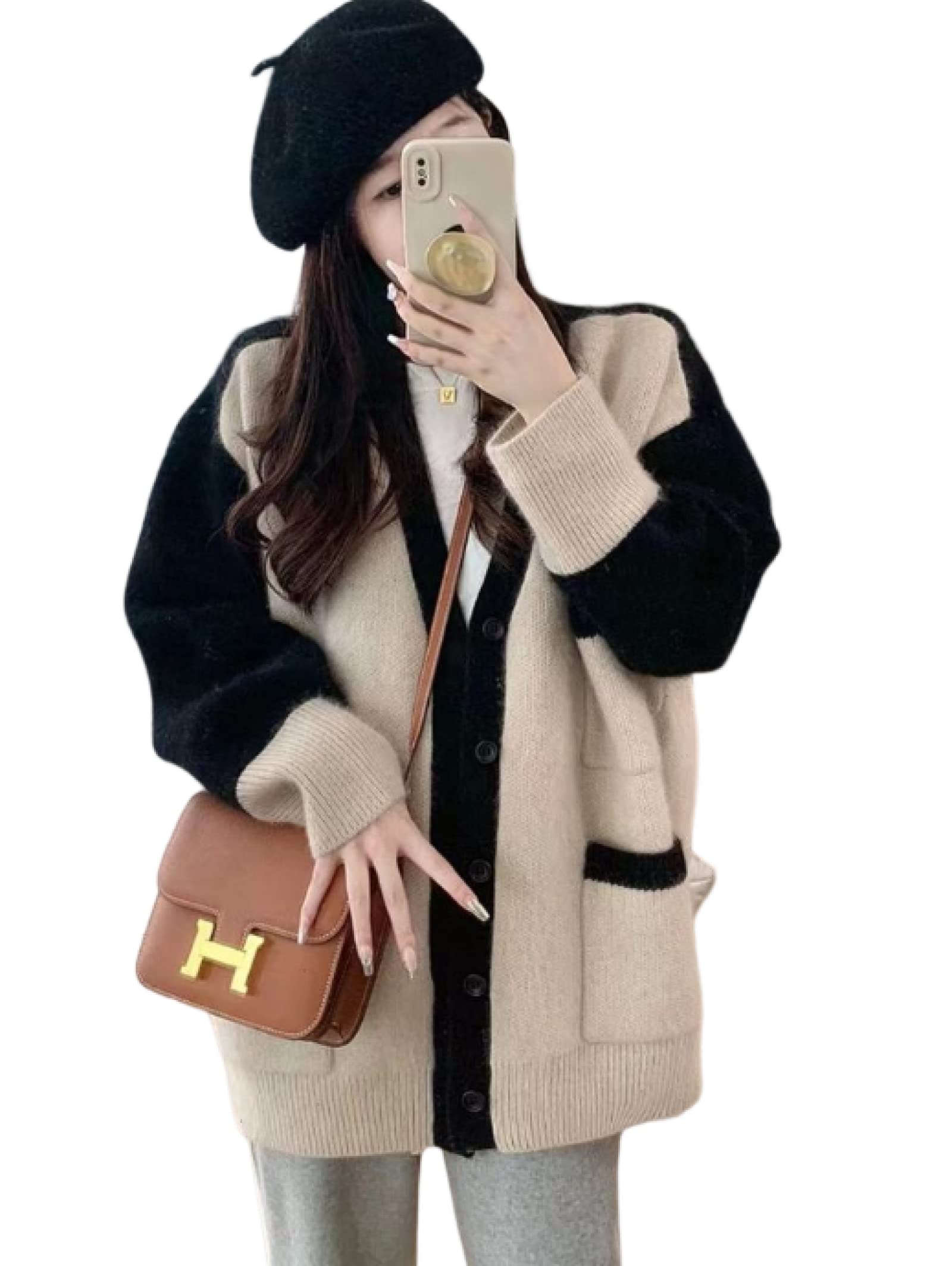 Pullover Damen Sweatshirt Female Sweater Strickpullover Pullover Frau Winter Mode Neu In Langen Ärmeln Top Locker V-Ausschnitt Dicke Züge Stricken Strickjacke Oversize Freize