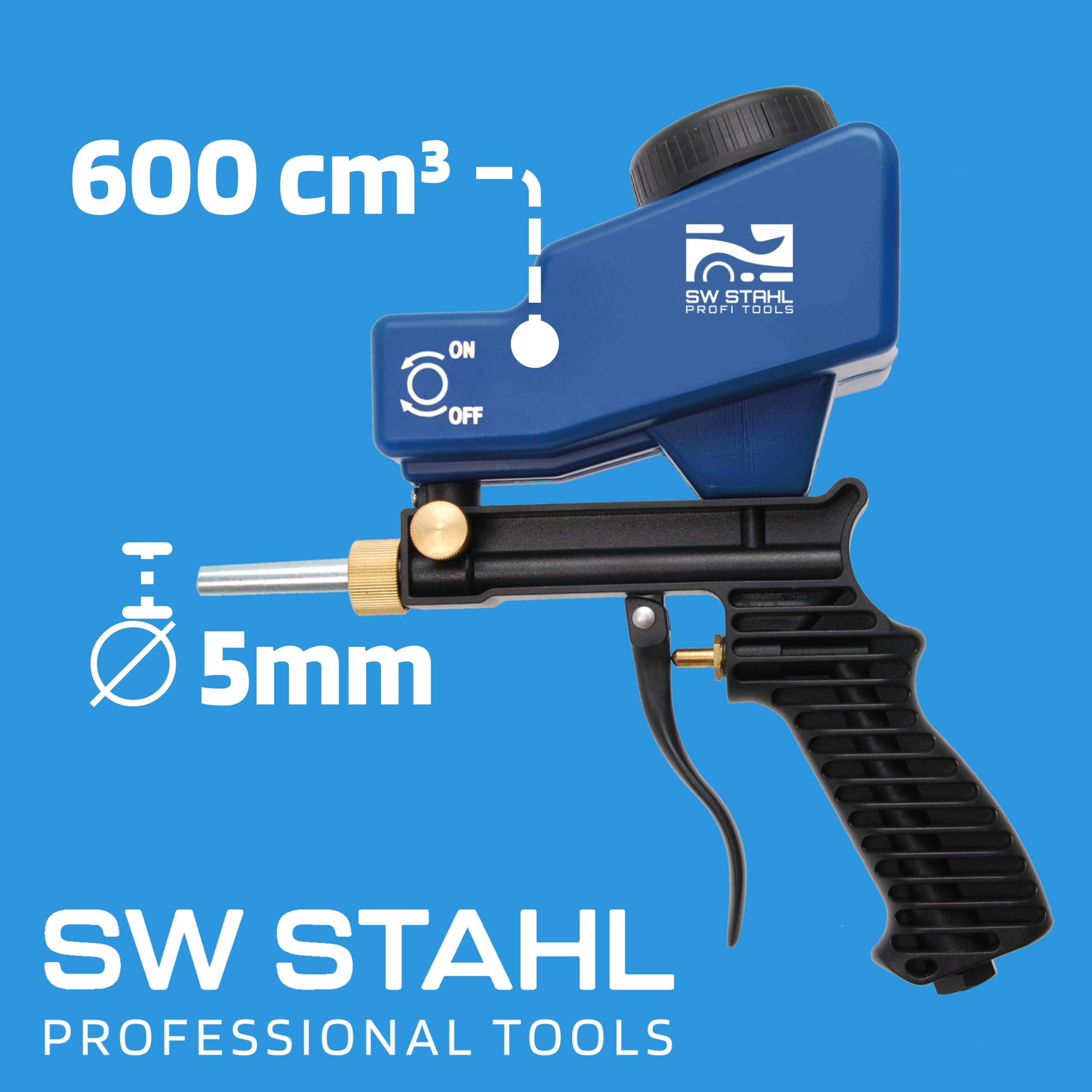 SW Stahl 25070L Pistola de Chorro de Arena Neumática con Depósito | Herramienta de aire comprimido para limpieza y decapado, compatible con compresores estándar y boquillas de recambio