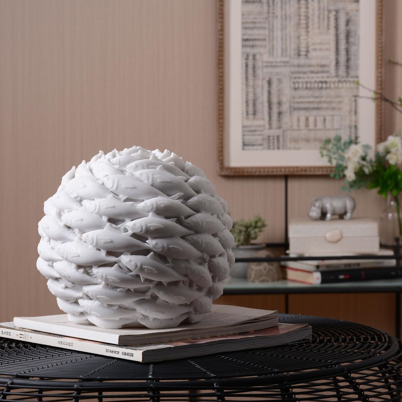 HAUCOZE Pesce Scultura Stutua Astratta Decorazione Moderna Arte Figurina Marino Regalo per Casa Soggiorno Ufficio Resina 21cm