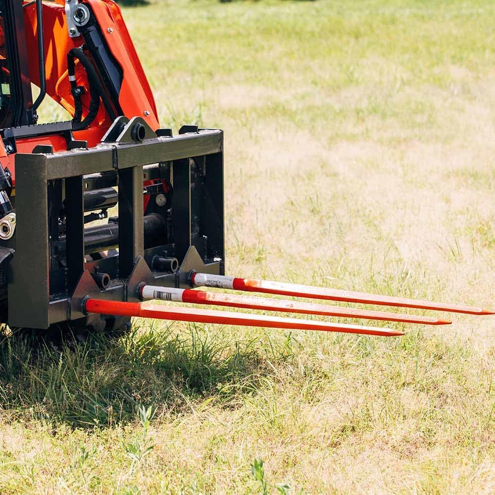 Titan Attachments HD Skid Steer Hay Frame Attachment, Three 49" Hay Spears, Rated 4,000 LB, Quick Tach Mounting, Hay Handing Equipment for Bobcat Tractors