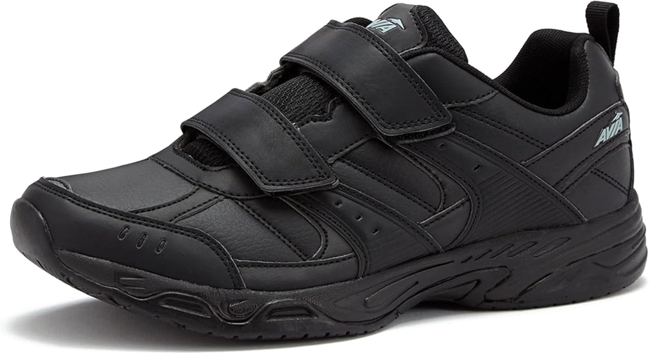 Avia Avi-Union II Strap Non Slip Shoes for Men, Hook and Loop Mens Walking Shoes with Memory Foam, Comfort Restaurant and Diabetic Shoes for Men - Black Wide or Extra Wide Width Safety Footwear