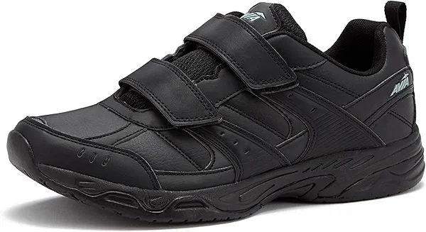 Avia Avi-Union II Strap Non Slip Shoes for Men, Hook and Loop Mens Walking Shoes with Memory Foam - Black, 12 Wide