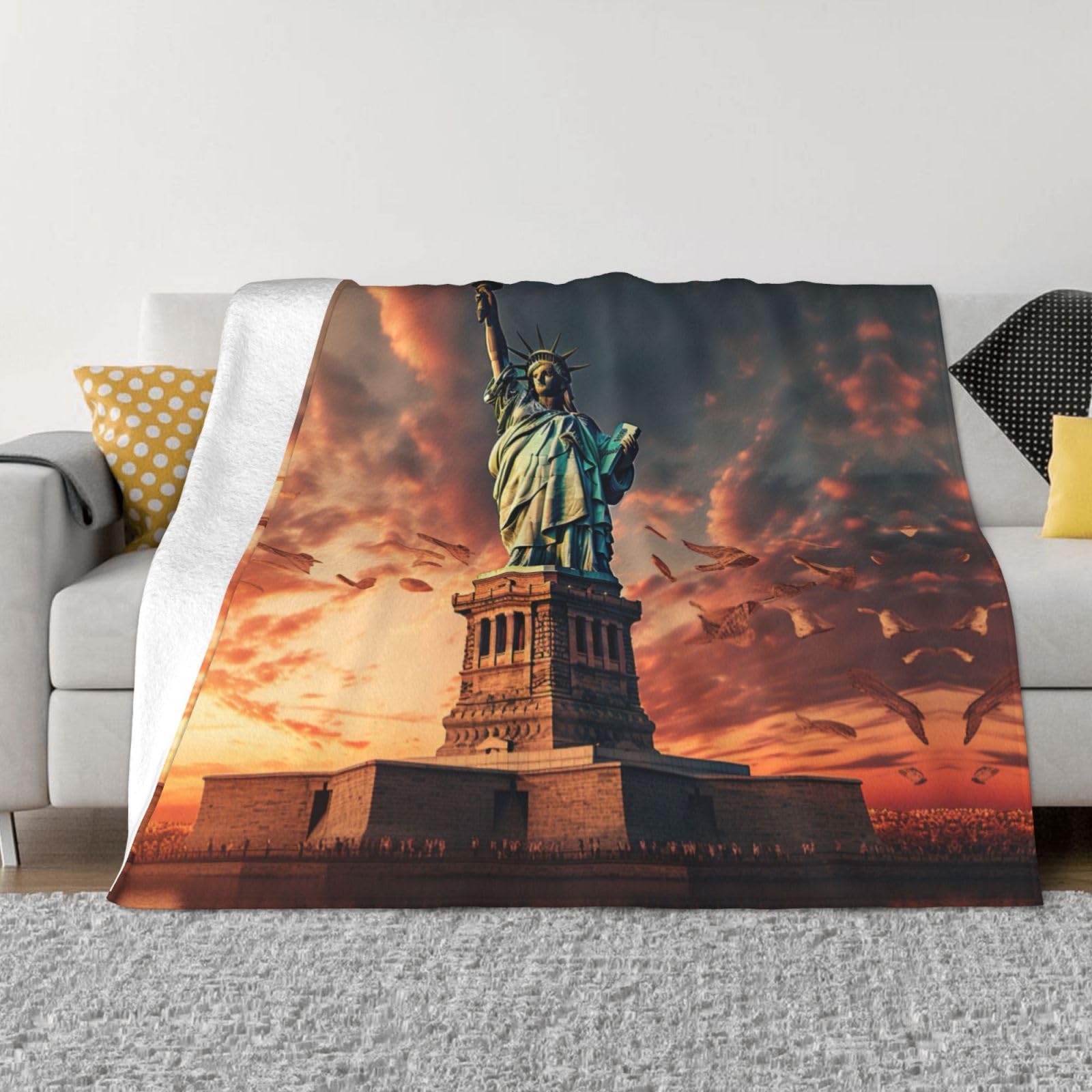 Coperta decorativa morbida e calda in flanella per bambini, cane, gatto, 127 x 152 cm, con stampa della statua della libertà a New York