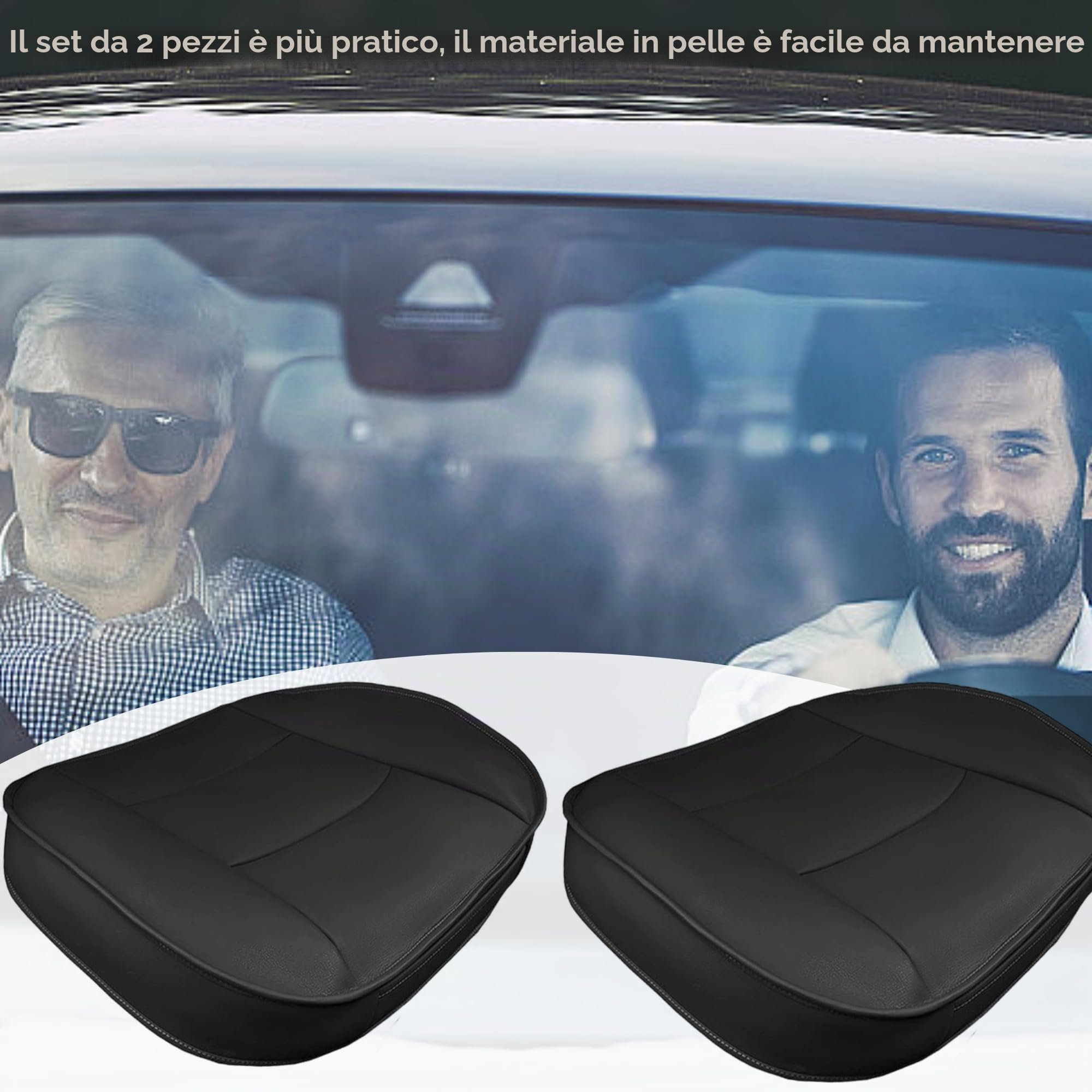 SUQ 2PCS Copertura Sedile Anteriore, Premium PU Copertura Sedile Dell'Automobile, Impermeabile Cuscino Sedile Dell'Automobile, Protezione Cuscino Sedile per Maggior Parte Veicolo, Nero