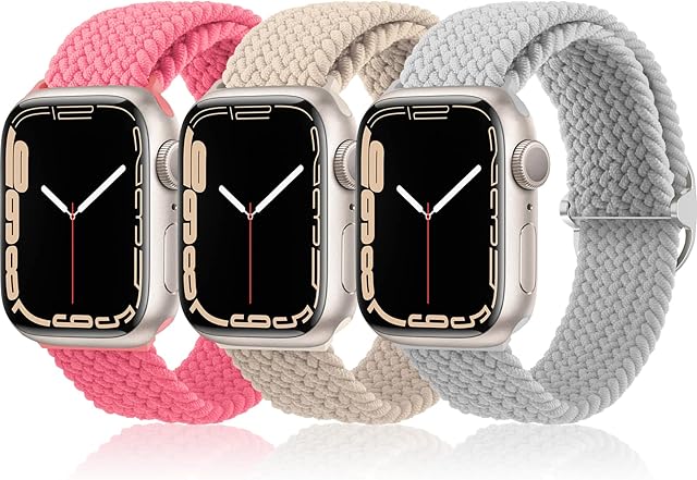 Tuocal 3 Pack Nylon Strap Compatible with Apple Watch Strap 38mm 40mm 41mm, Nylon Braided Sport Stretchy Elastic Replacement Solo Loop Strap for iWatch Series 8 7 6 5 4 3 2 1 SE