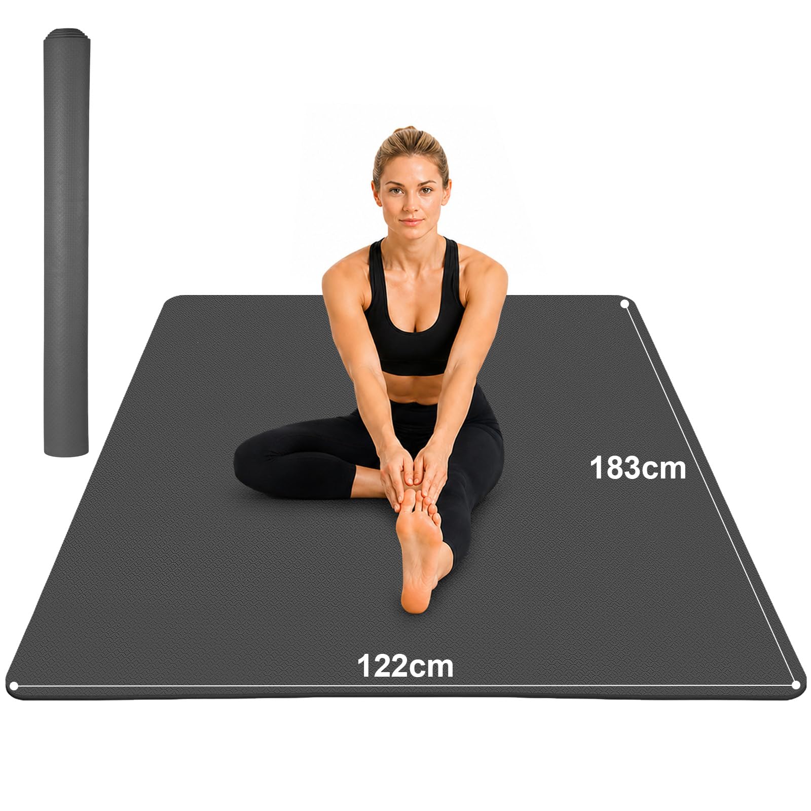 THAILE Yogamatte XXL - 183x91CM 6MM Dicke Rutschfeste TPE Gymnastikmatte, Doppelseitige Textur, Extra Breite Sportmatte & Fitnessmatte, Umweltfreundlich, Pilates, Studio & Heimtraining, Schwarz