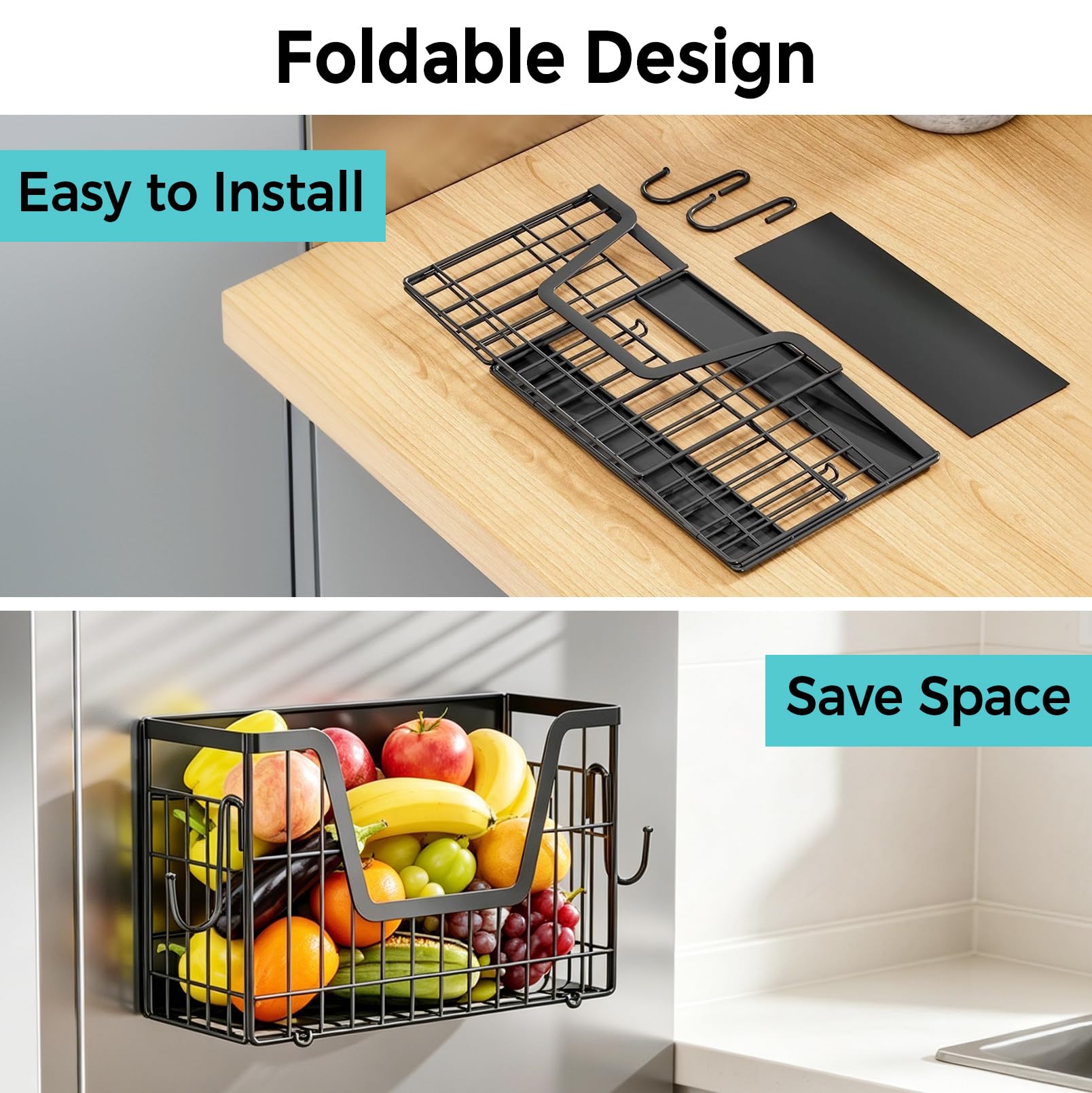 2 Stück Magnetische Kühlschrank Ablage | Klappbares Regal Magnetisch , Magnetische Lagerregal ohne Bohren mit Haken