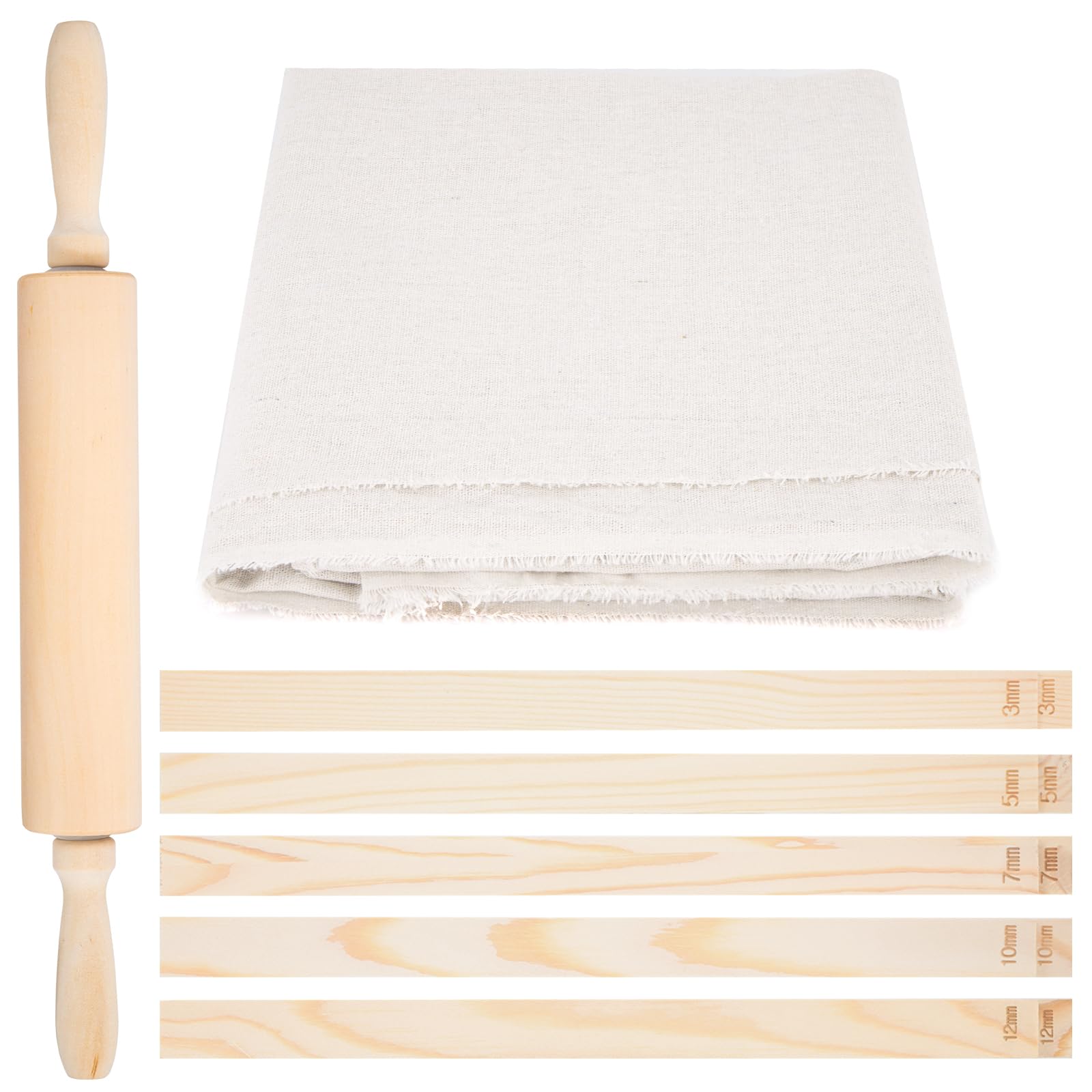 Photo 1 of 12 Pcs Pottery Tools Kit with Wood Rolling Pin & Slab Roller, 10 Pcs Rolling Mud Stick Guides for Pottery Teaching?and One Linen Tablecloth for Ceramic Clay Projects