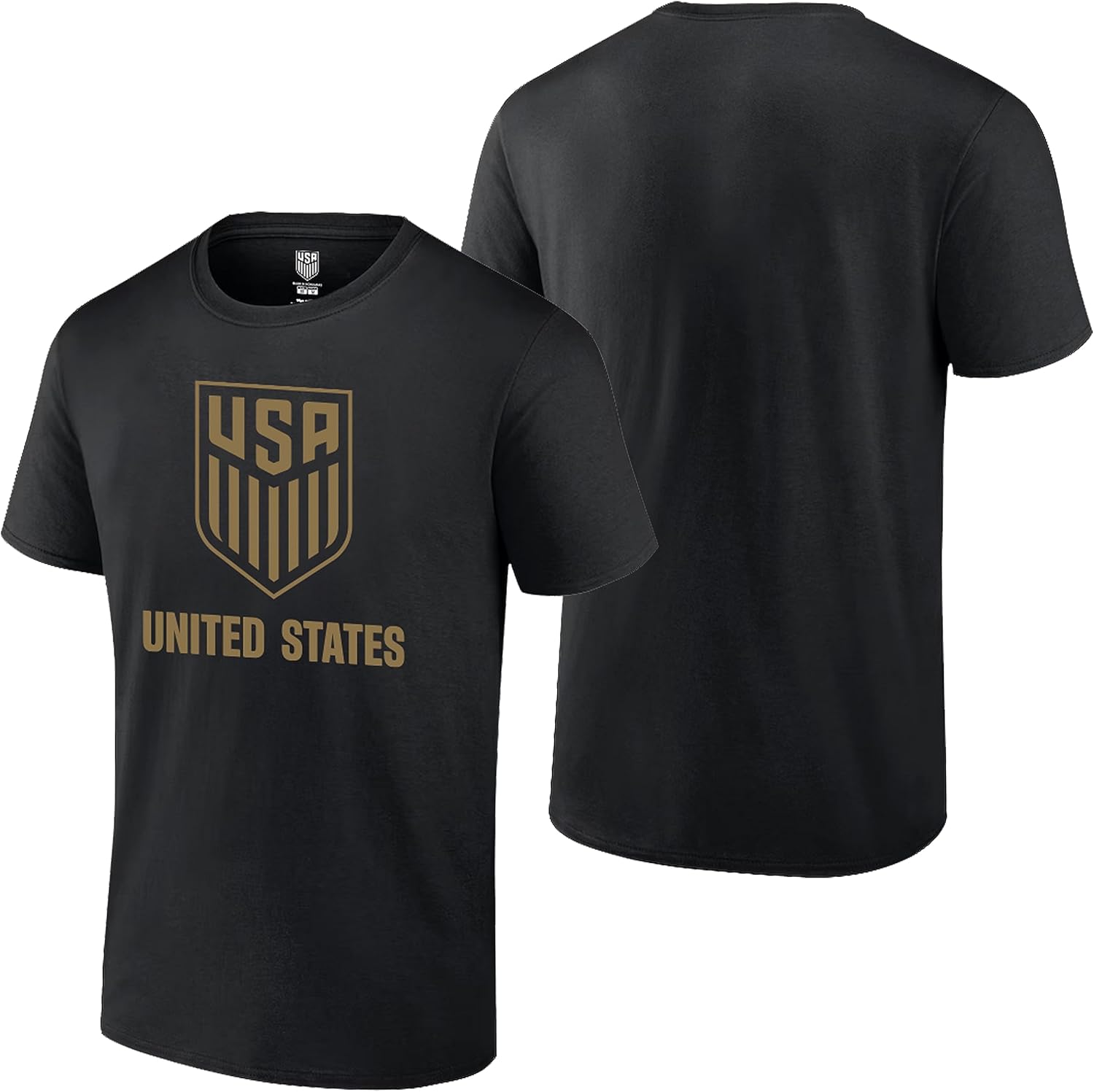 Icon Sports U.S. Soccer Federation USMNT Adult Solid Logo T-Shirt | Black Gold Logo