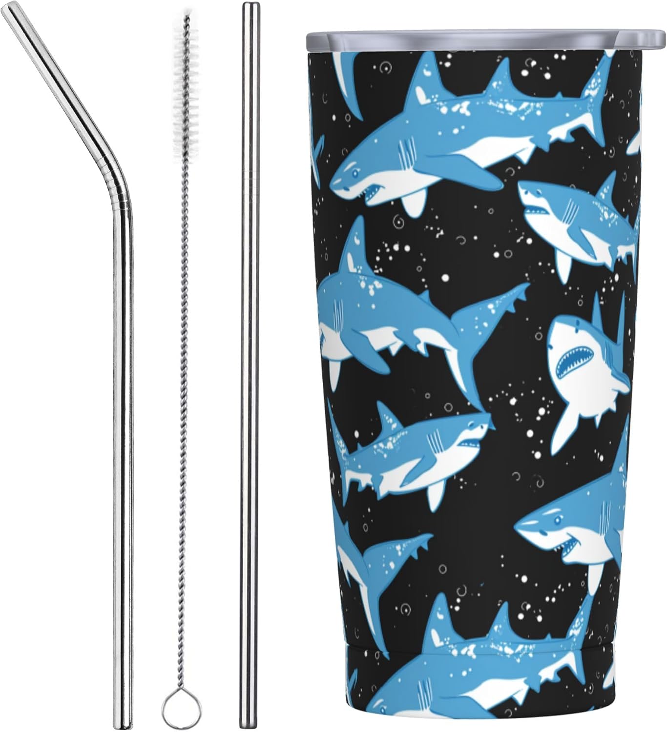Shark Tumbler with Lid and Straw 20oz Stainless Steel Travel Mug Vacuum Insulated Water Bottle for Home Office Car