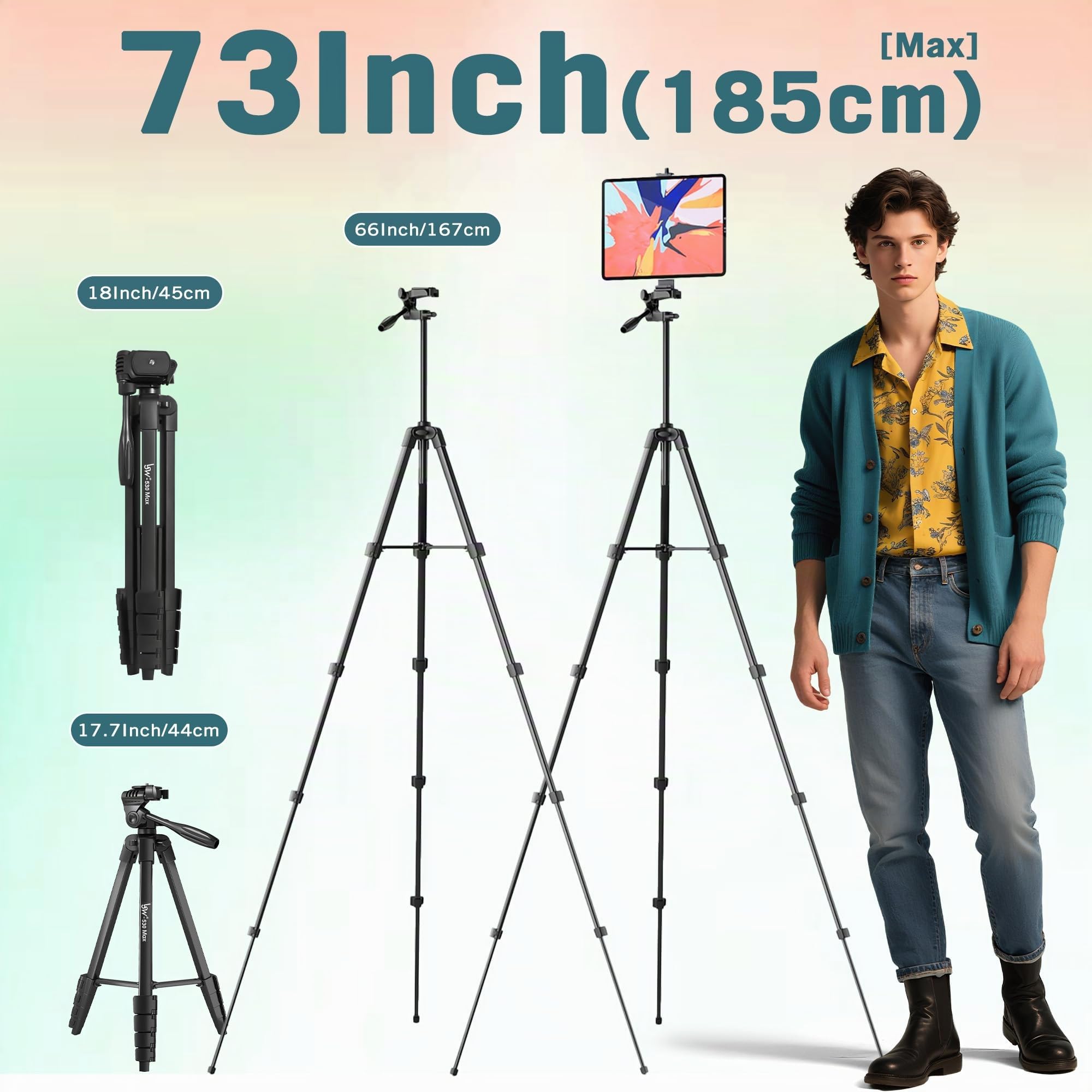 Stativ, Lusweimi 166 cm Kamerastativ für iPad Pro & iPhone Kompatibel mit Tablet(Landschaft)/iPad Pro 13"/Webcam/Videokamera, iPad Pro Stativ mit Fernbedienung & Tasche für Vlog/Video/Fotografie