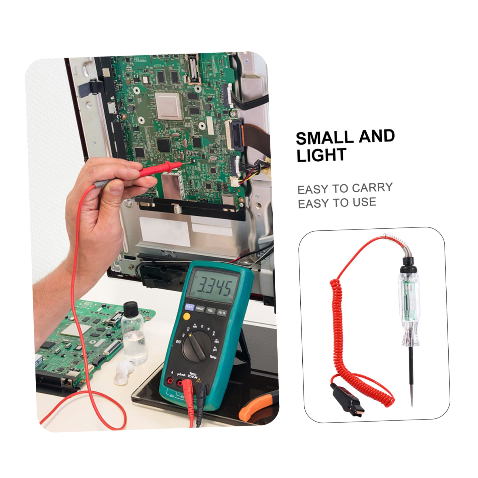 jojofuny 2pezzi Tester Tensione Digitale Lcd Per Circuiti Automotive Prolunghe Per Test Aree Difficili Design Ergonomico e Cavo Elastico Strumento Auto Professionale