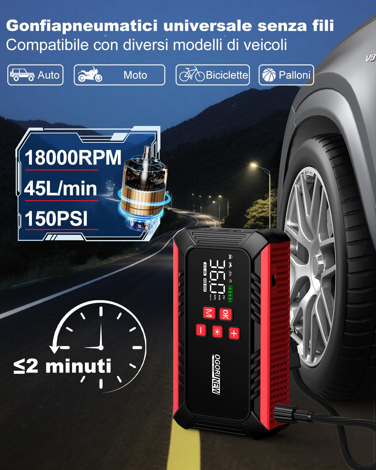 Booster Avviamento Auto con Compressore,Avviatore Batteria Auto 7000A,12V Starter Batteria Auto (8.0L Diesel/10.0L Benzina),Booster Batteria Auto Portatile con Torcia a LED, Display LCD