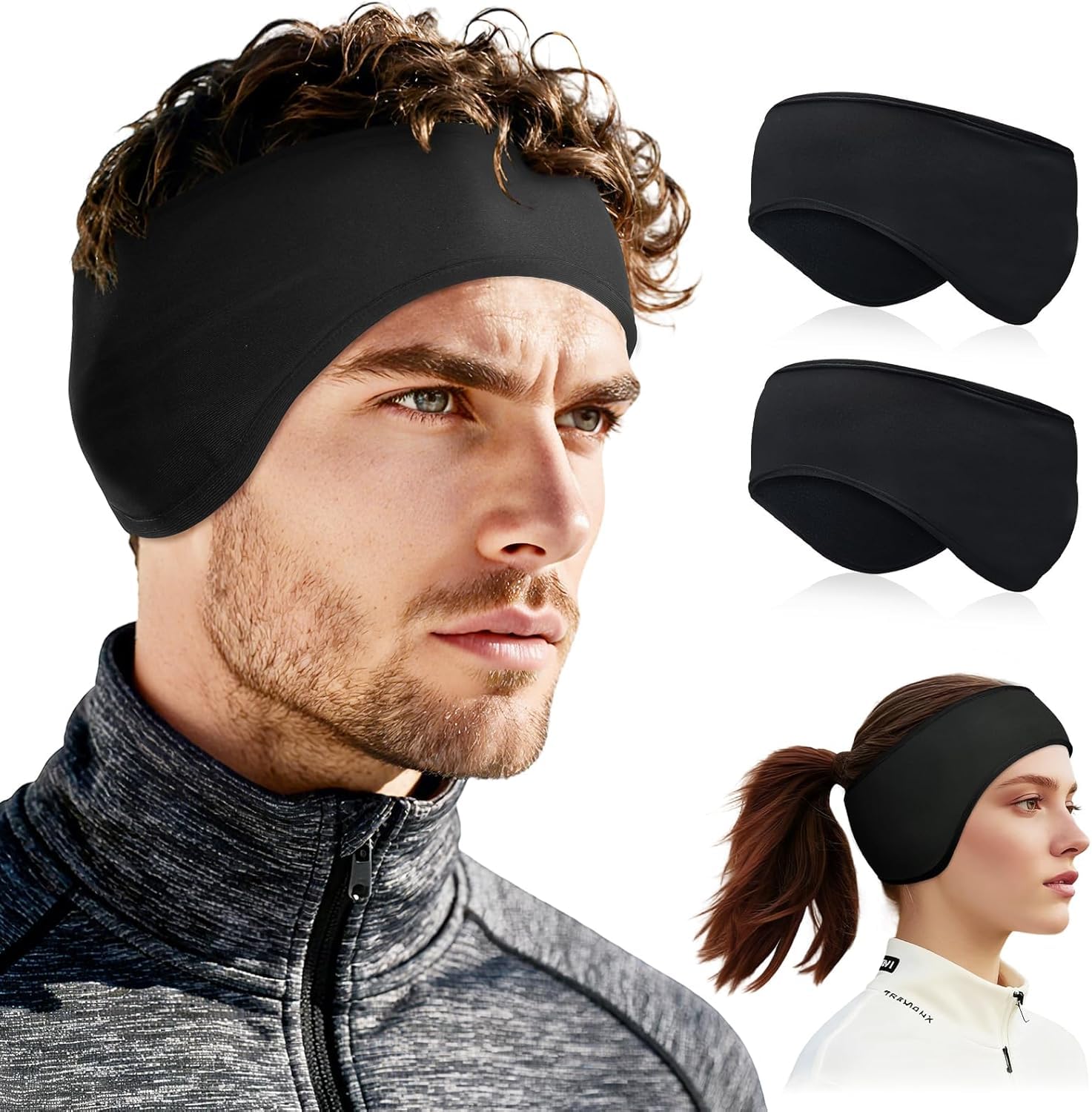 2 Pack Ear Warmers Headband Ski Headband - Ear Cover Head Wrap Moisture Wicking Sweatband Running Headwear Earmuffs-image-22