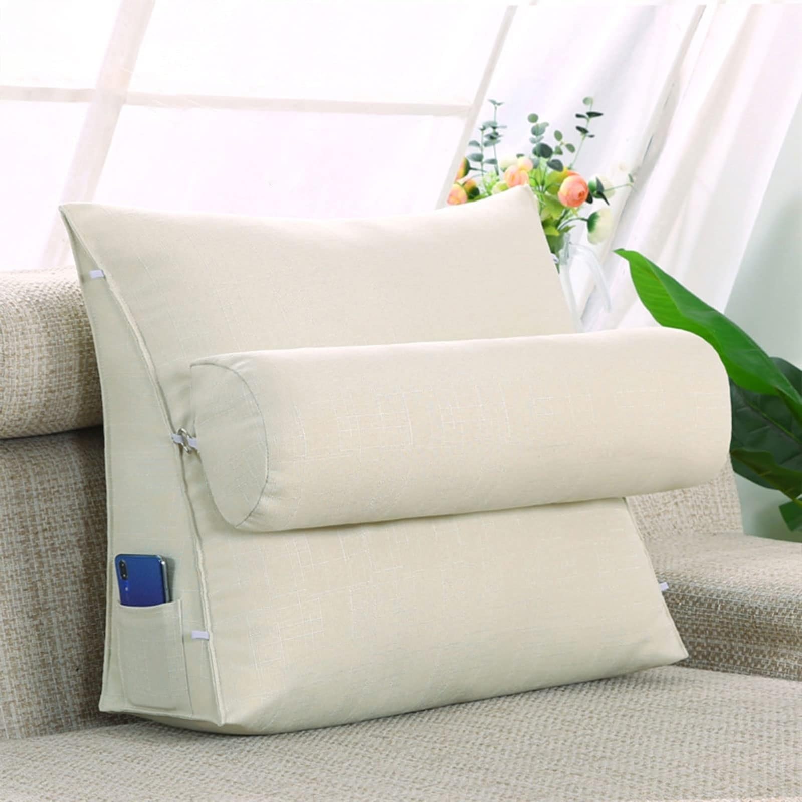 Coussin de lecture lit canapé cale dos ergonomique vert pois 60 cm