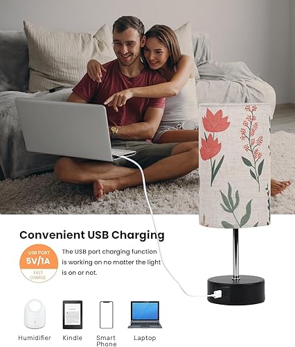 Miniatura 2 de Lámpara táctil de mesita de noche, 2 puertos USB, lámpara de noche regulable de 3 vías para dormitorio, lámpara de mesita de noche con pantalla