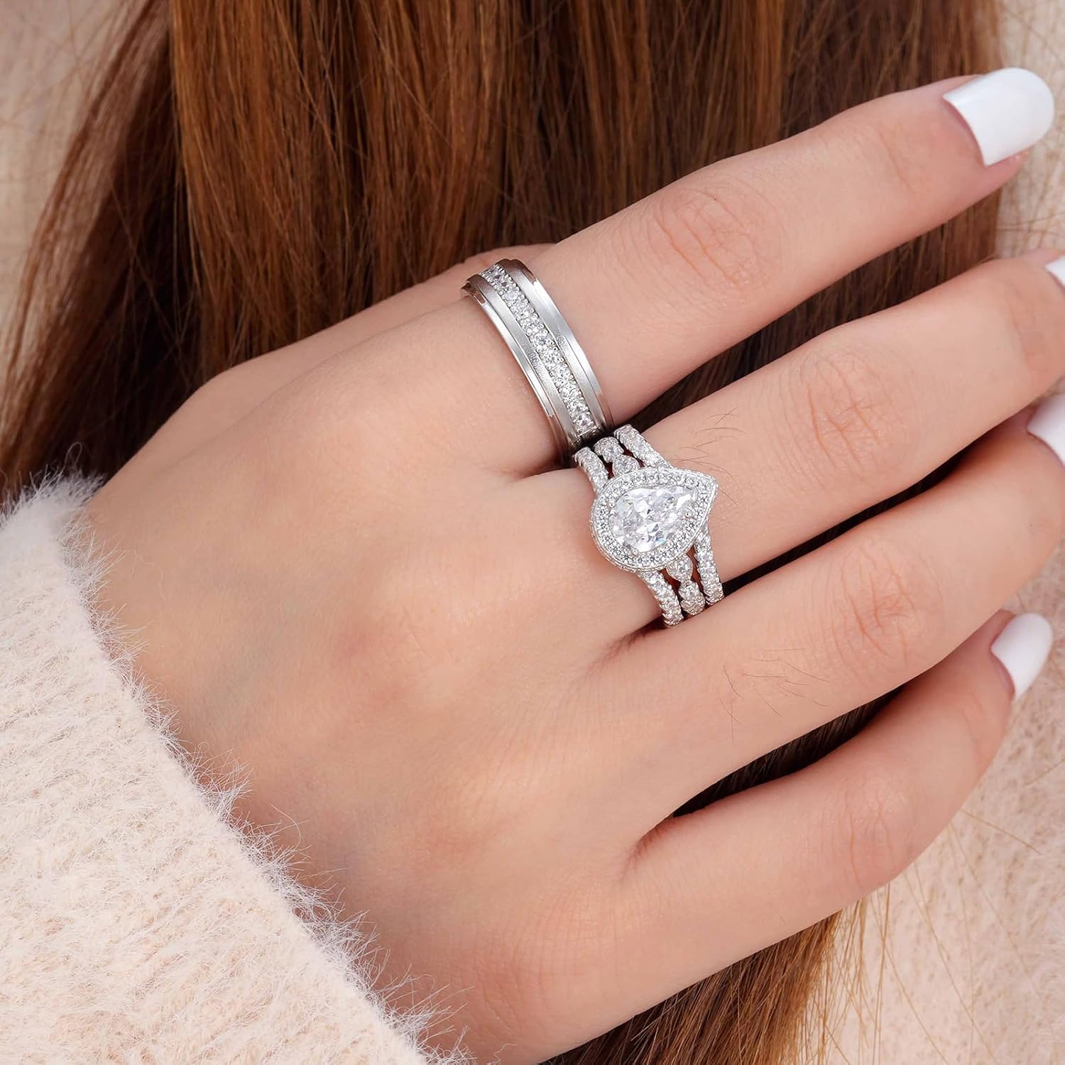 Mens Moissanite Wedding Band 925 Sterling Silver White Gold Plated with 14 Round Cut Lab Created Stones D Color VVS1 Clarity Promise Ring for Him Size 7-14 - Image 5