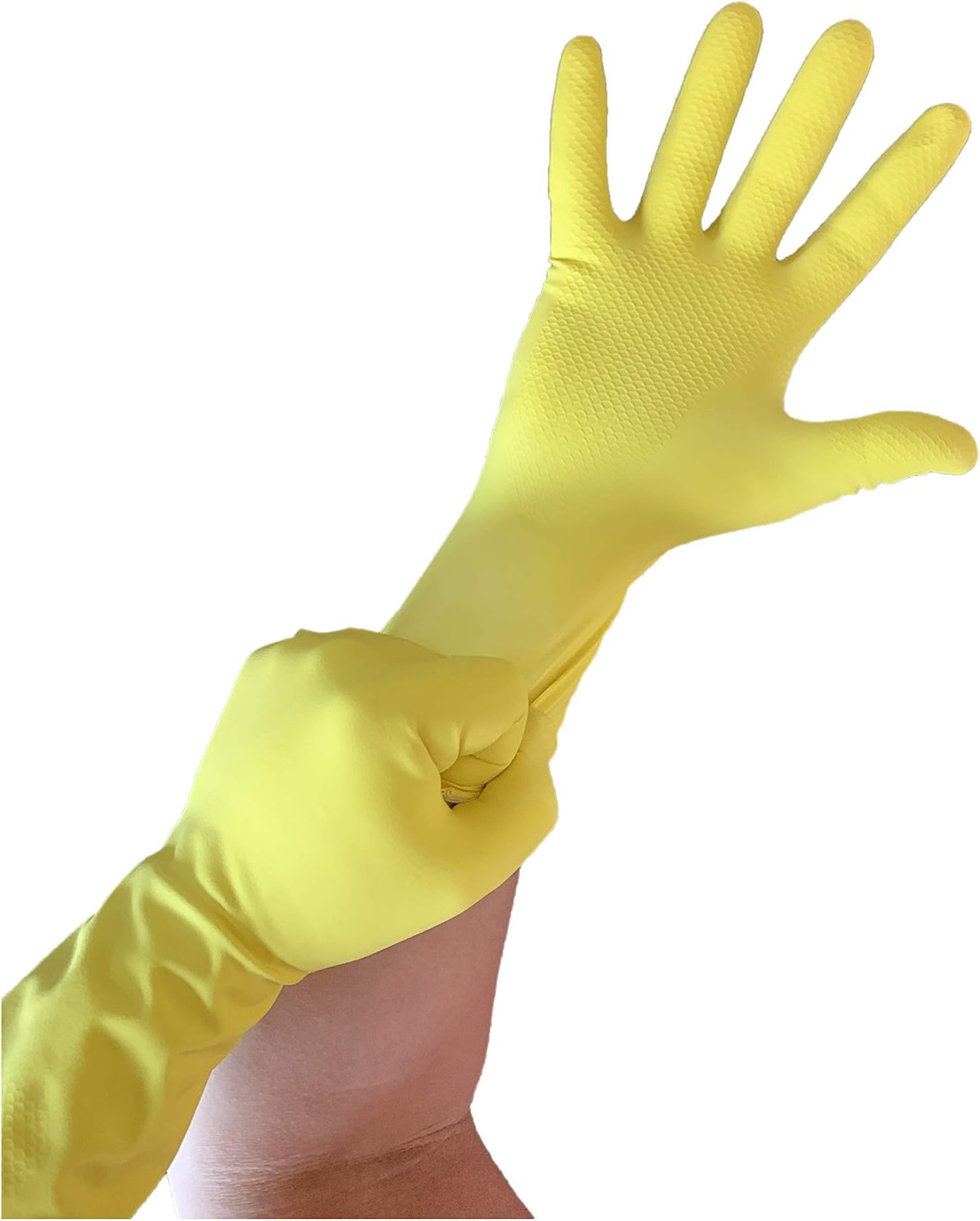 Multi Purpose Latex Gloves - Size Medium - Yellow Disposable Household - 12 Inch Length - SIX Pairs (12 Gloves) - Life Guard - Individually Wrapped - Cleaning - Disinfecting