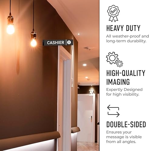 Miniatura 9 de Sigo Signs Cartel de proyección de cajero, doble cara, 2x10 pulgadas, ACM, con accesorio plateado satinado de níquel cepillado, fabricado en Estados