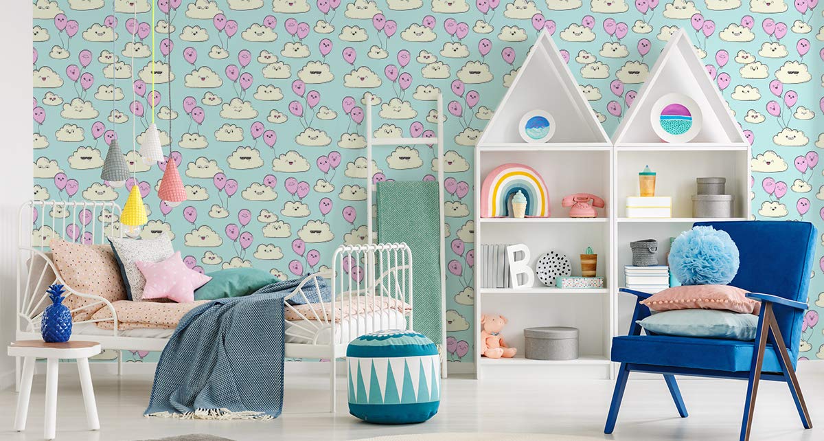 Tapeta z włókniny, 10 m, chmury, balony dla dzieci, tapeta z włókniny, 1000 x 53 cm, tapeta ścienna, do salonu, pokoju dziecięcego, nowoczesna dekoracja ścienna, dekoracja ścienna