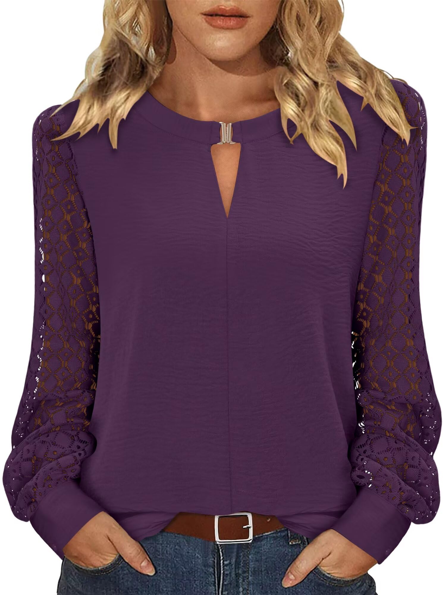 Womens Fashion Blouse Long Sleeve Casual Tunic Solid Basic Top Soft Breathable Tunic Tops 2026 Fall Trendy S-XXL