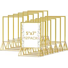 5"x7" Clear Acrylic Tabletop Sign Holder with Gold Frame, 12 Pack | Double Sided, Menu Flyer Picture Paper Table Numbers Stand for Wedding, Party, Restaurant, Display Stand