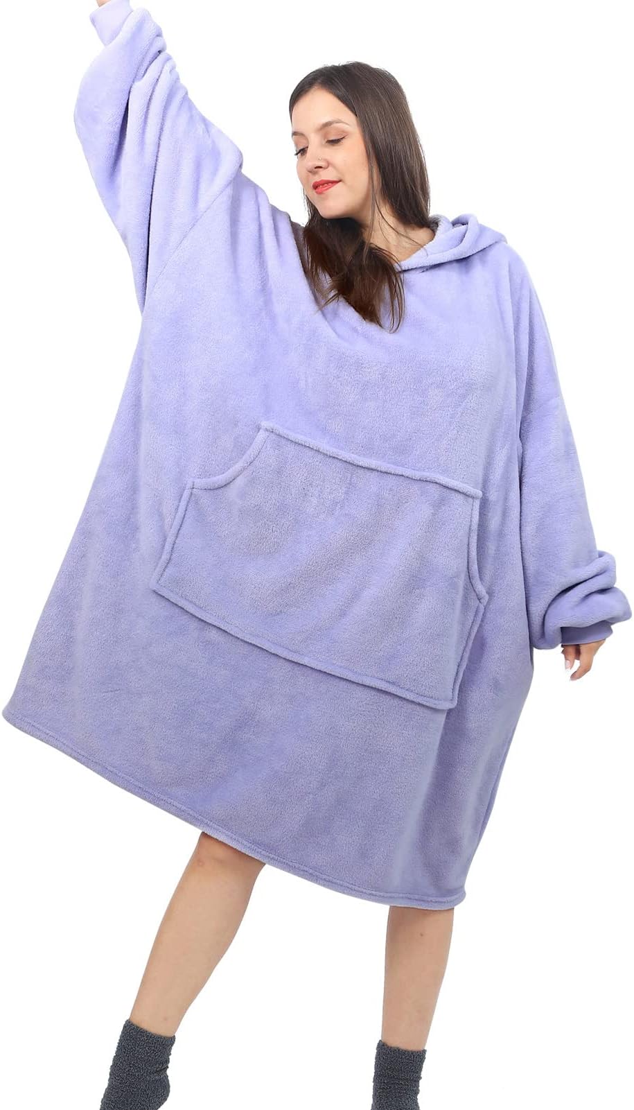 Daverose Oversized Wearable Blanket Hoodie for Women Men Adults, Fleece Hoodie Blanket Sweatshirt with Giant Hood & Pocket for Teens, Cozy Hooded Blanket as A Gift Indoor & Outdoor, Light Purple