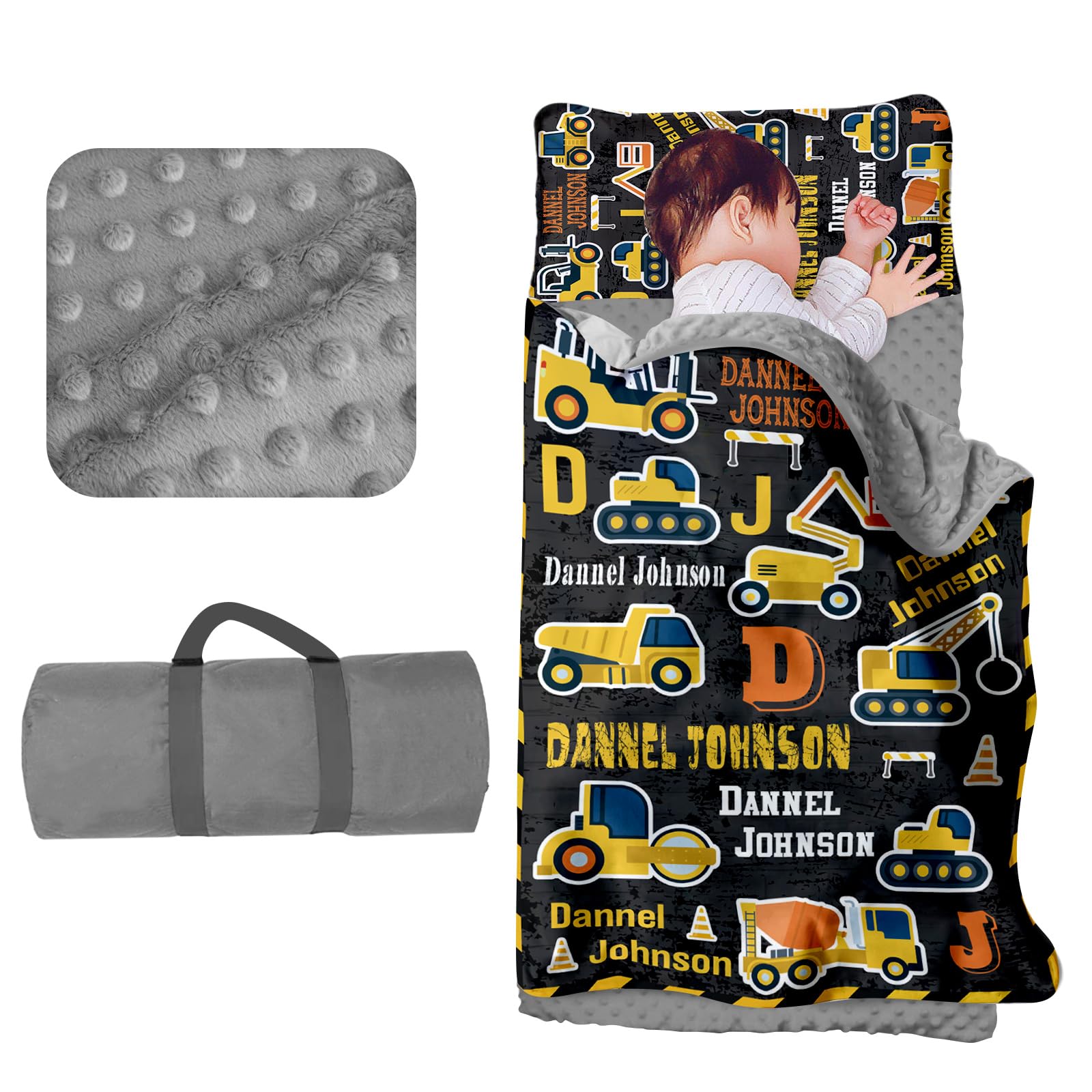 Custom Toddler Nap Mat for Preschool - Personalized Name Kids Nap Mats for Daycare Kindergarten Boys Sleeping Bag with Pillow Blanket Set, Thick