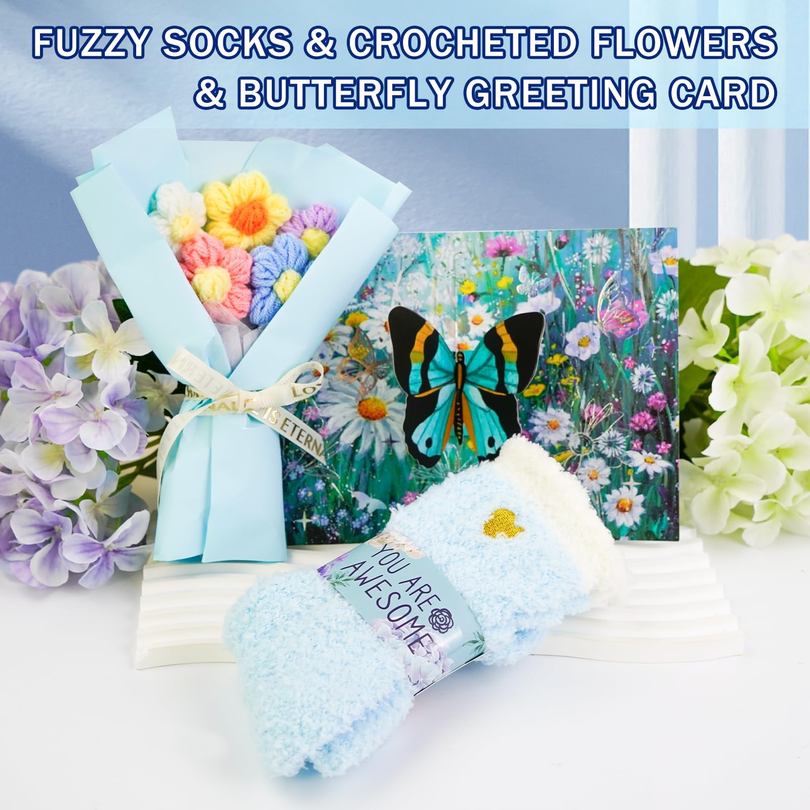 Happy Birthday Gifts for Women Mom Daughter Sister Wife Grandma, for Her, Self Care Gift Get Well Relaxing Spa Gift Basket Set (Blue)