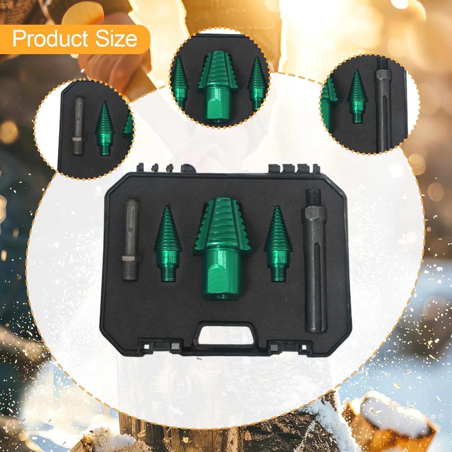 Firewood Splitter Set Wood Splitting Household with Storage Case with 2 Handles Farm Kindling Splitter, Round Handle