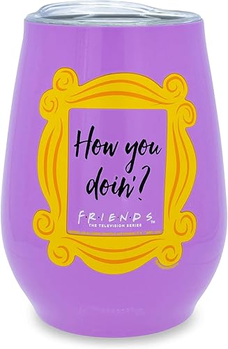 Silver Buffalo Friends How You Doin Frame Vaso Tumbler sin Tallo de Acero Inoxidable de Doble Pared con Tapa, 10 Onzas