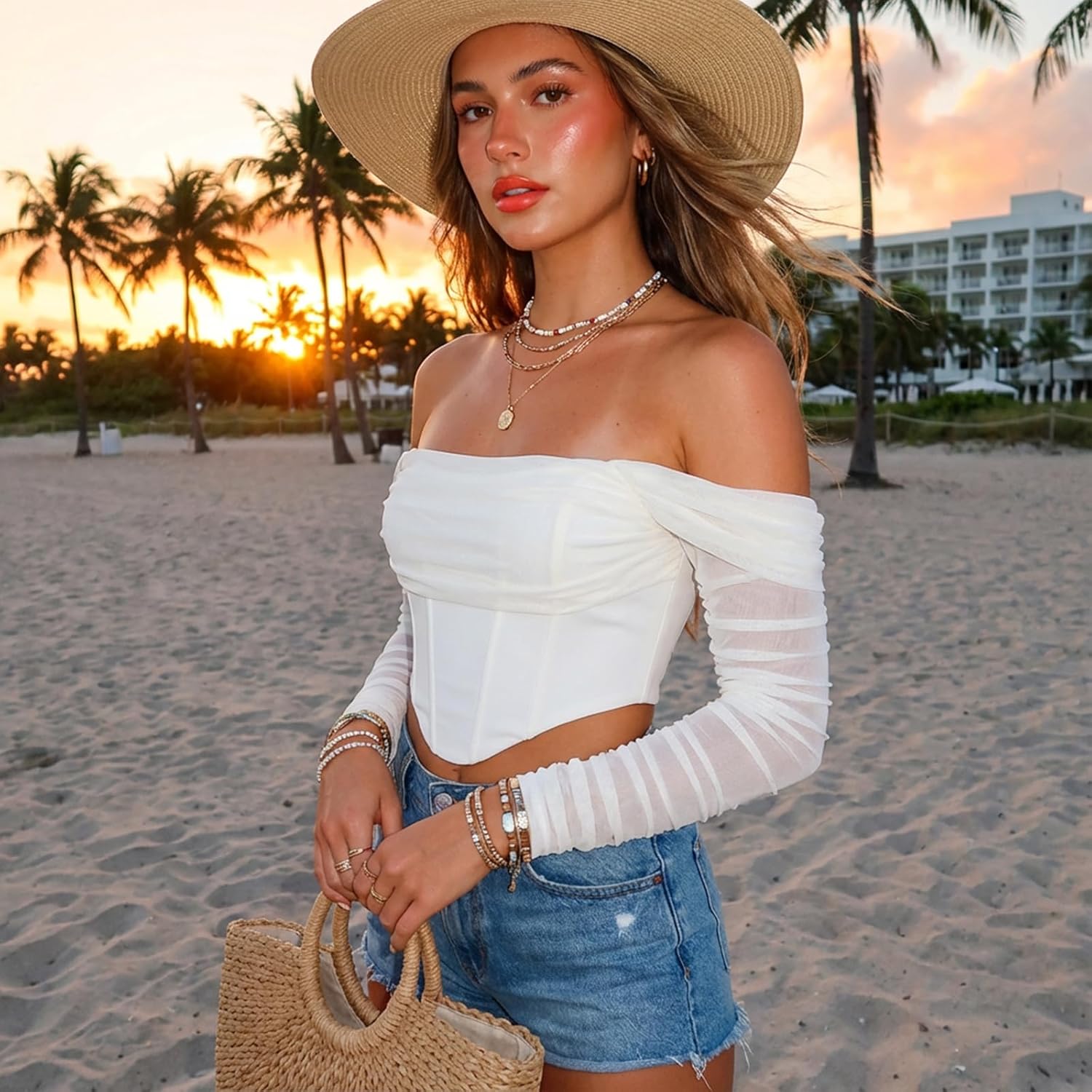 Corset Tops for Women Long Sleeve Off The Shoulder Crop Boned Bustier Trendy Y2K Going Out Tops - Image 3