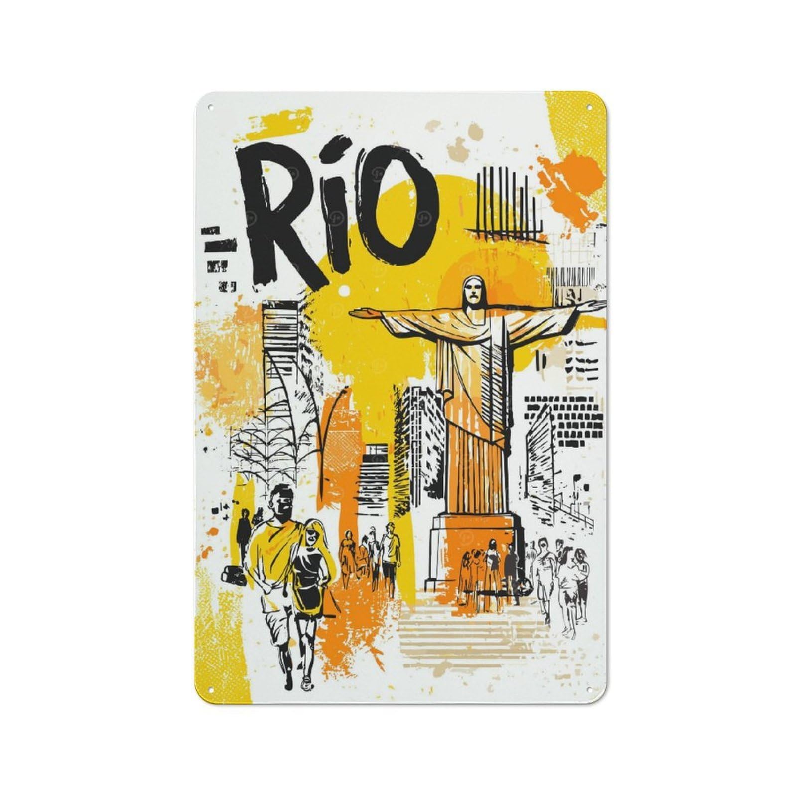Junmoney Rio De Janeiro Travel Vintage Metal Wall Decor 30X20cm, Garage Metal Sign For Garage, Workshop, Shed Or Utility Room