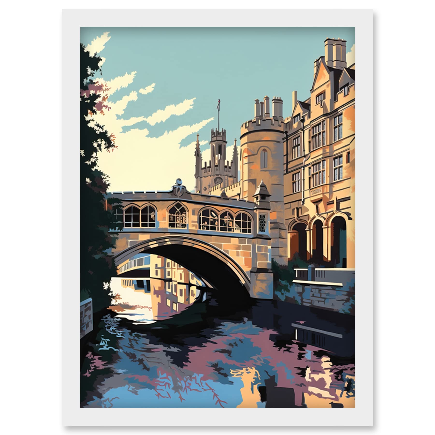 Artery8 Bridge of Sighs Cambridge University on Cam River Artwork Framed Wall Art Print A4