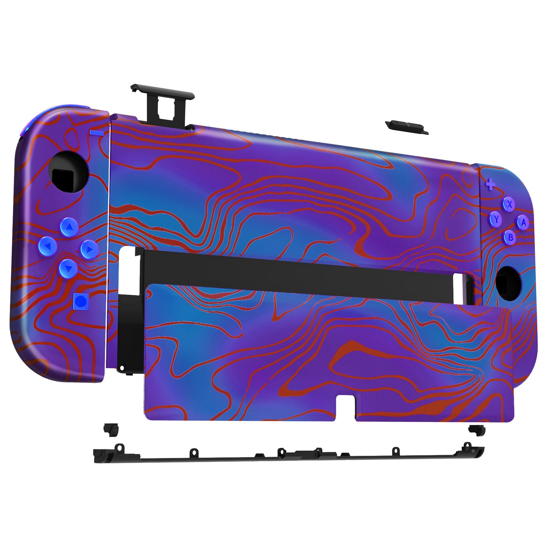 eXtremeRate Cover Tasti Pulsanti Ricambio per Nintendo Switch OLED Console Joycon,Custodia Posteriore Controller Scocca Supporto Shell KickStand per Nintendo Switch OLED-Damascuscamo