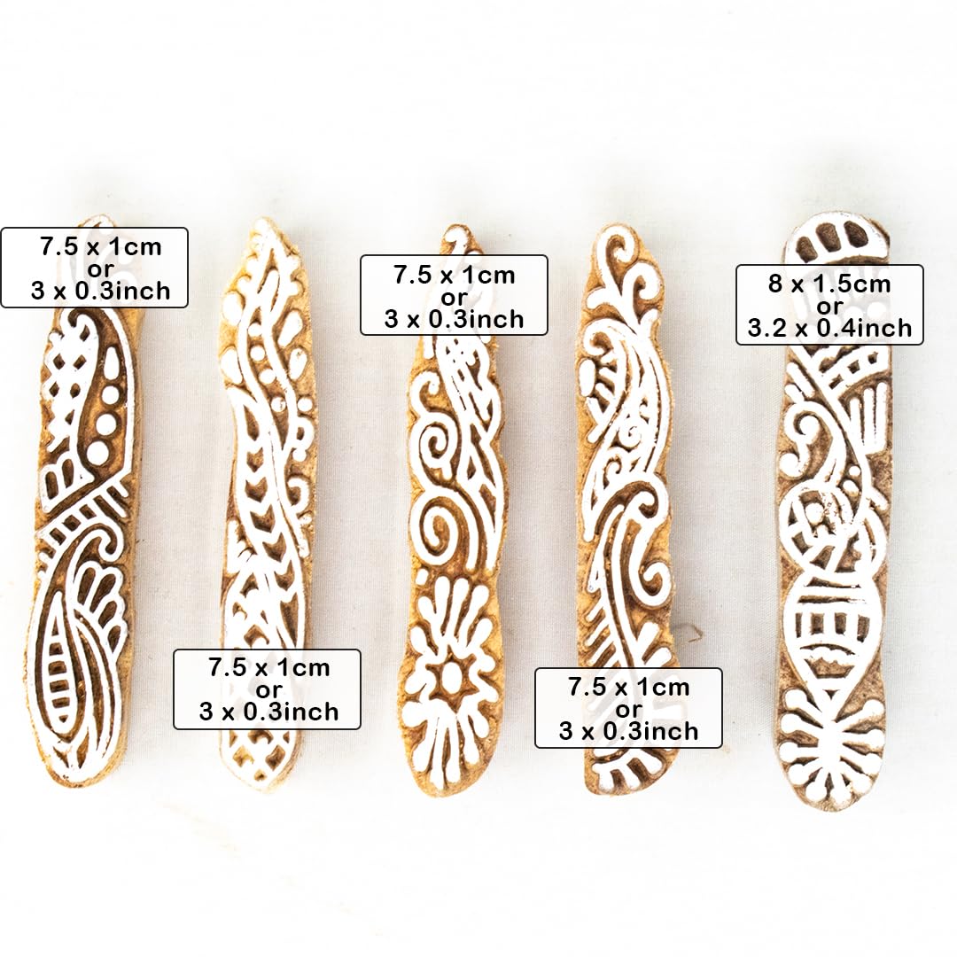 Hashcart | Set of 5 | Wooden Stamp Block, Printing Stamp Design Set | Block for Printing Saree Border | Dresses, Craft Card Making, Scrapbook, Clay Pottery 2