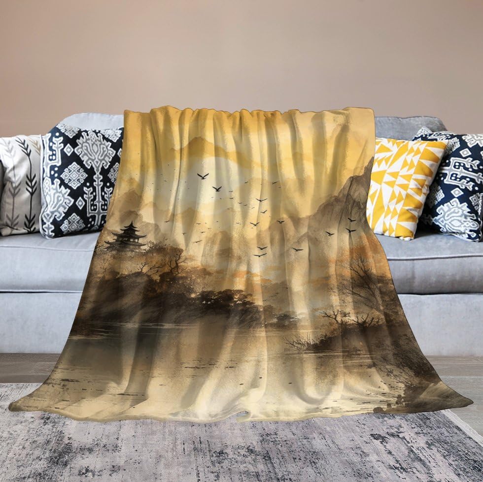 Couverture en micro polaire style encre 152x203 cm pour canapé