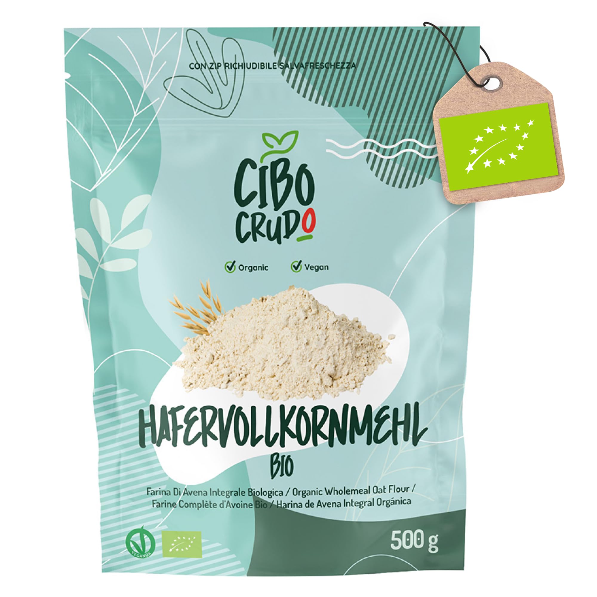 Hafermehl Bio - 500g. Hafer Mehl zum Backen. Hafervollkornmehl für Pizza Pasta oder Desserts wie Pfannkuchen.