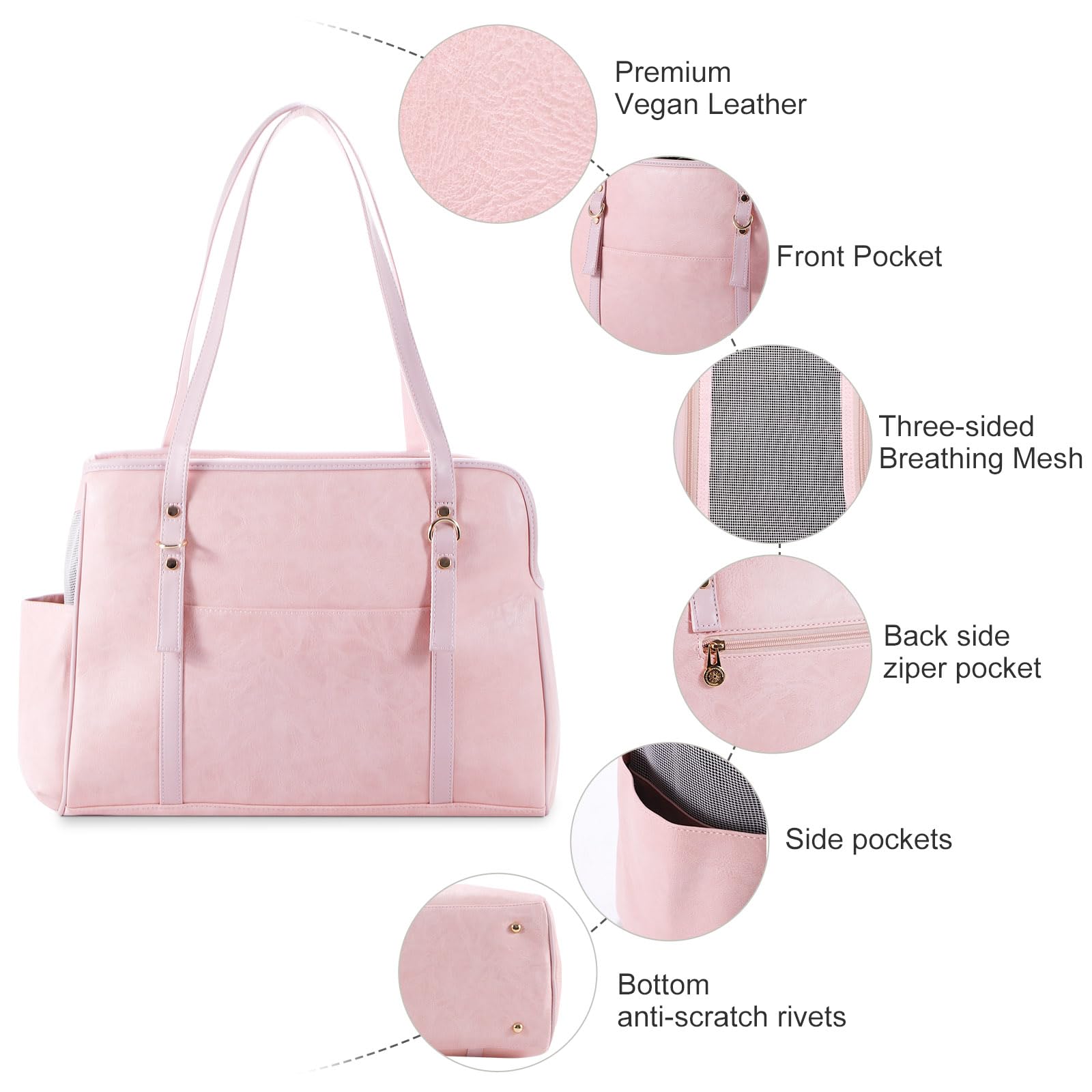 Lasaviin Dog Carrier Purse, Fashion Leather Pet Carrier with Pockets - Image 4