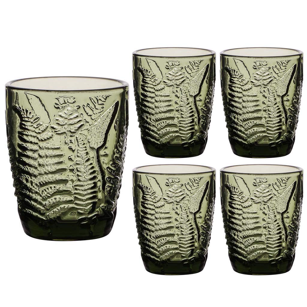 Dibor Set of 4 Embossed Green Fern 280ml Tumbler Drinking Glasses